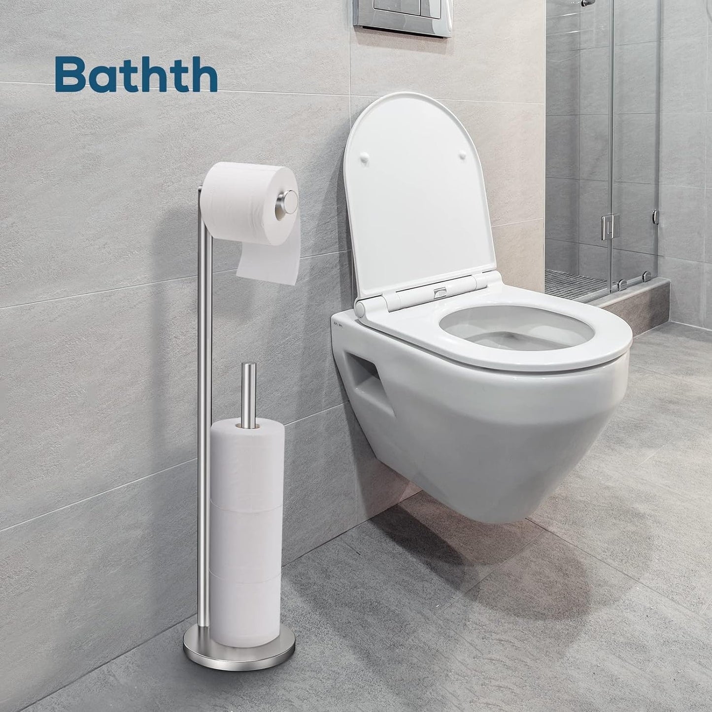Toilet Paper Holder Stand, Brushed Nickel Toilet Paper Holder Free Standing | Stainless Steel Toilet Paper Holder for 4 Rolls, Bathroom Organizers and Storage with Anti-Slip Base and Rustproof