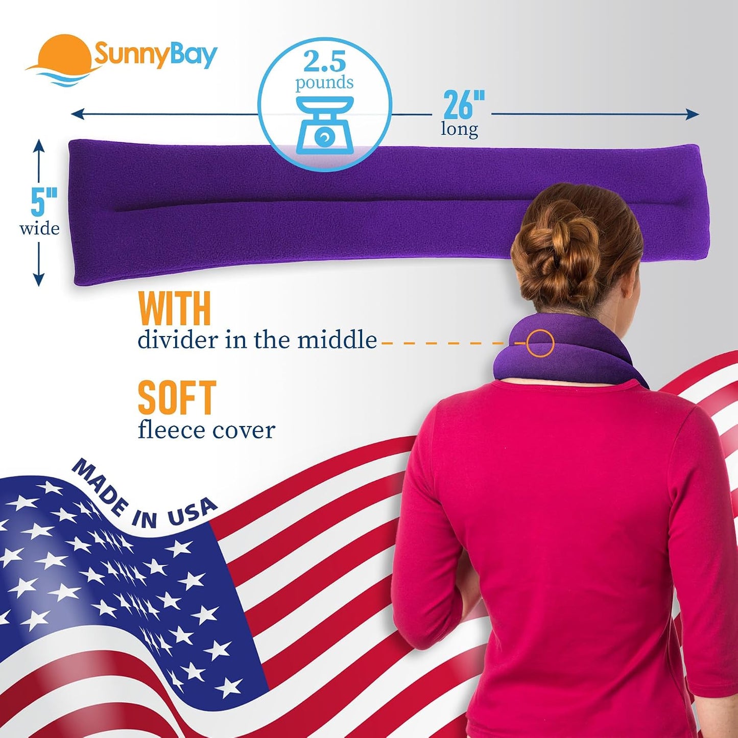 SunnyBay Microwavable Heating Pad for Neck and Shoulder, Heated Neck Wrap, Microwave Heat Pad, Weighted Beanbag Moist Hot or Cold Compress, 2.2 lbs, 26x4 Inches, Buffalo