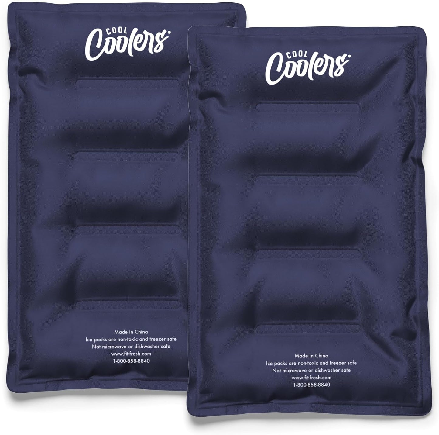 Cool Coolers by Fit & Fresh 2 Pack XL Soft Ice Packs for Cooler, Flexible Stretch Nylon, Lunch Box Ice Packs, Large Reusable Freezer Packs, Cornflower Blue