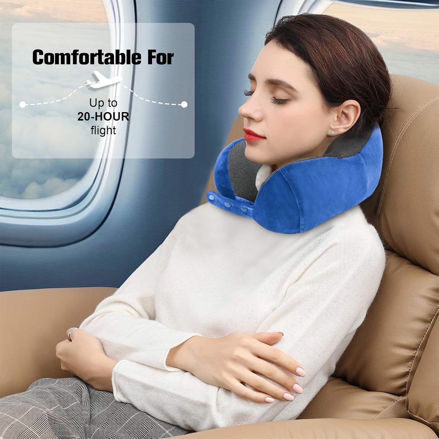 Cirorld Neck Pillow for Traveling, Travel Pillows for Airplanes,100% Pure Memory Foam Travel Neck Pillow, Adjustable Flight Pillow, Portable Plane Accessories with Eye Mask, Earplugs, Carry Bag