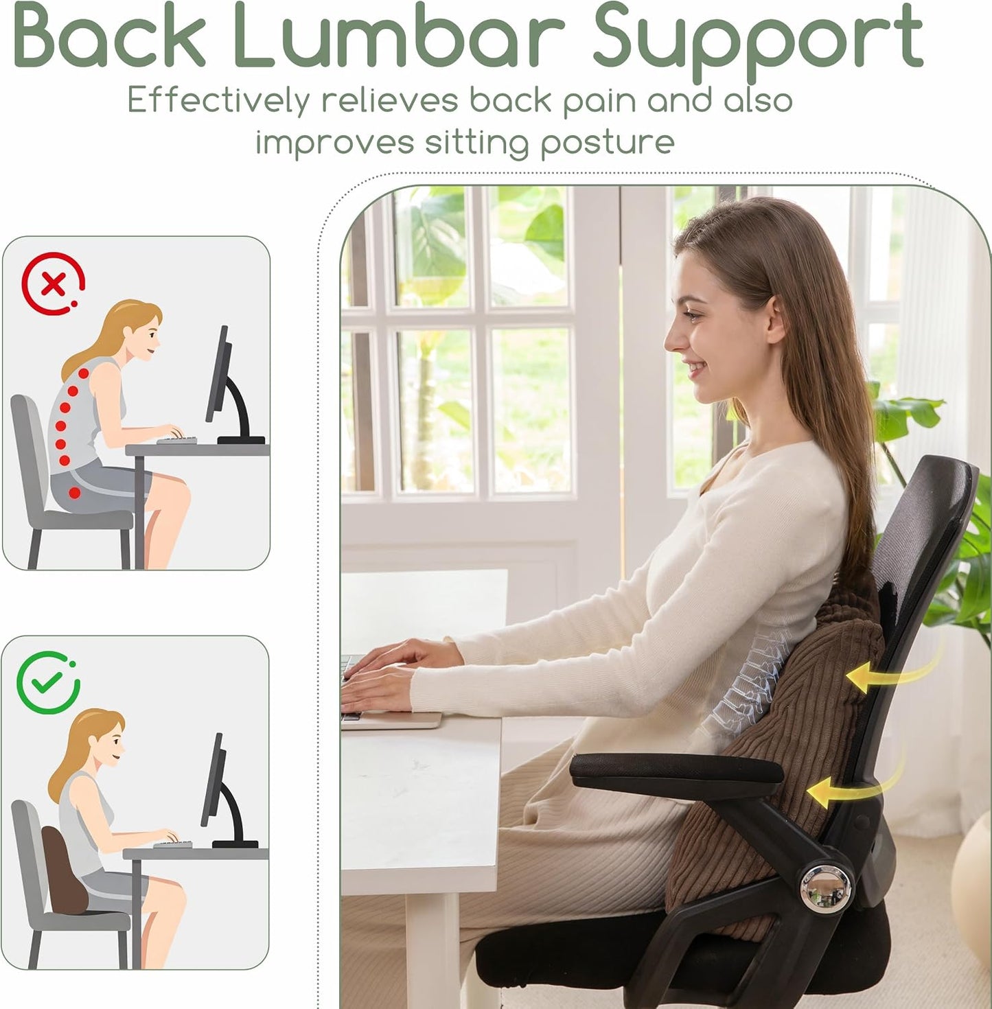 Lumbar Support Pillow for Recliner Chair/Accent Chair/Couch/Office Chair, Tufted Corduroy Back Support Cushion for Elderly, M-Shaped Recliner Cushions for Back Rest, Pain Relief, Reading, Dark Grey