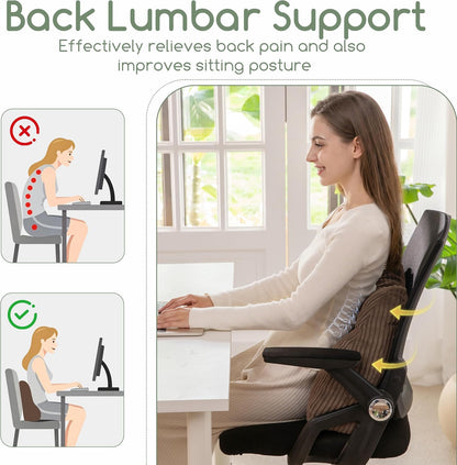 Lumbar Support Pillow for Recliner Chair/Accent Chair/Couch/Office Chair, Tufted Corduroy Back Support Cushion for Elderly, M-Shaped Recliner Cushions for Back Rest, Pain Relief, Reading, Dark Grey