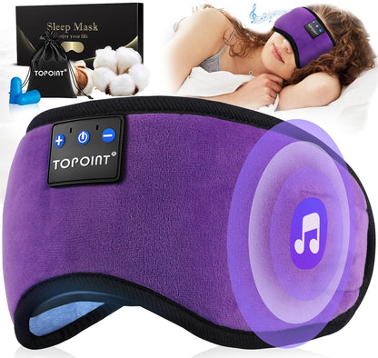 TOPOINT Sleep Mask Headphones Bluetooth Wireless 5.4, Breathable Cotton Eye Mask for Sleeping Side Sleepers Travel Music Headsets with Microphone Handsfree Men Women
