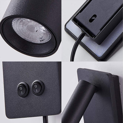 LED wall lamp and reading light two-in-one multifunctional wall sconces. LED Wall Lamp Plug in for Bedroom Bedside Wall Sconces Set of Two Black Reading Light 3W+6W Night Light 3000K(BLACK)