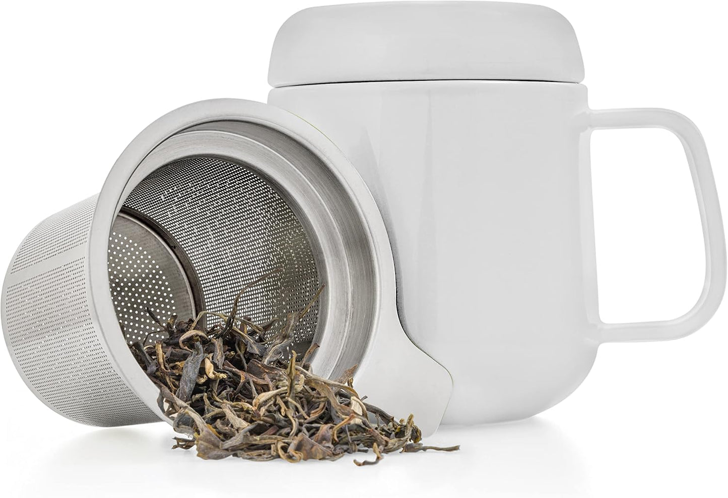 Tealyra - Sumo Porcelain Loose Tea Steeping Mug - 15oz/450 ml Ceramic Tea Cup with Infuser and Lid/Coaster - Extra Fine Stainless Steel Infusion Strainer - For Home or Office - Yellow