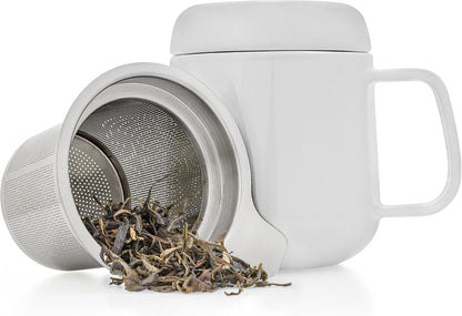 Tealyra - Sumo Porcelain Loose Tea Steeping Mug - 15oz/450 ml Ceramic Tea Cup with Infuser and Lid/Coaster - Extra Fine Stainless Steel Infusion Strainer - For Home or Office - Yellow