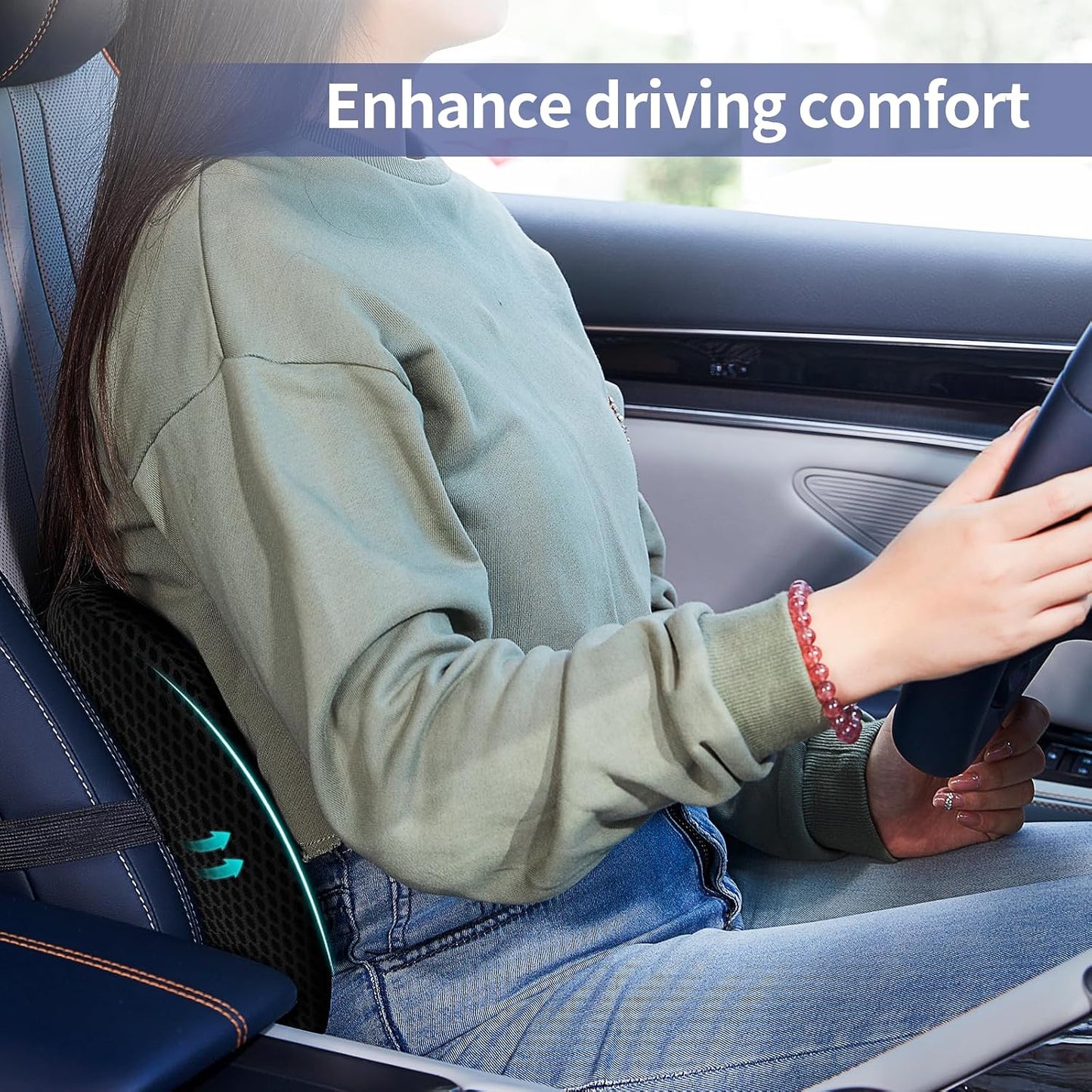 Lumbar Support Pillow for Office Chair, Memory Foam Car Back Cushion | Lumbar Pillow Lower Back with 4d Mesh Cover Adjustable Straps, Ergonomic Chair Back Pillow for Office, Car, Gaming Chairs