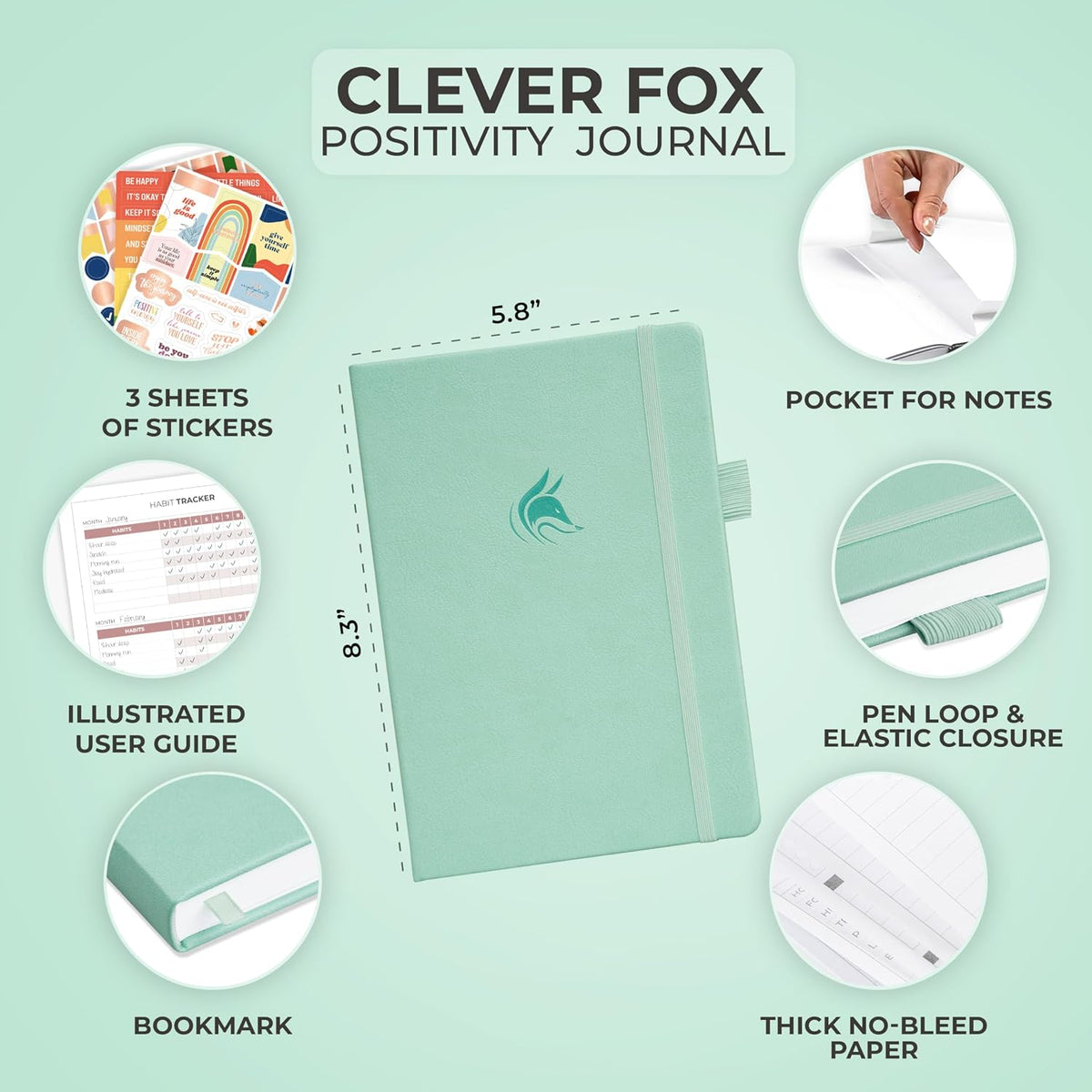 Clever Fox Positivity Journal for Women, 5-minute Gratitude, Seashell