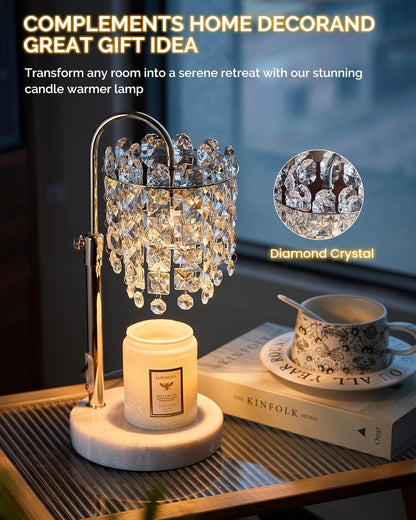 Candle Warmer Lamp with Timer Dimmer Adjustable Height Candle Warmer with Marble Base for Jar Candles,Candle Lamp with 3 Bulbs for New Home Decor, Women Mom Christmas Birthday Gifts, French Gold