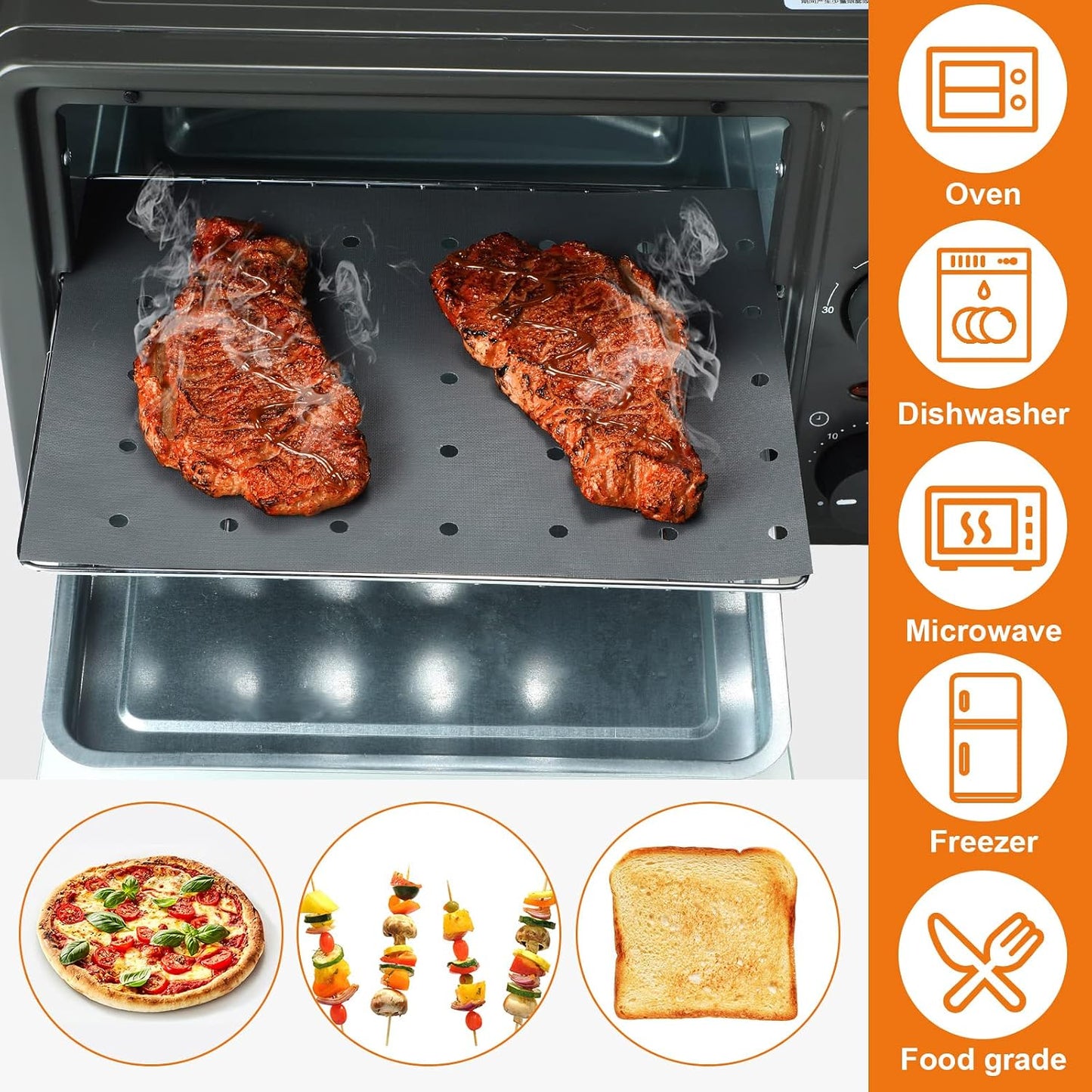 6 Pack Reusable Liners for Toaster Oven Non Stick Fryer Mat and Air Fryer Oven Liners Easy to Clean Toaster Mat Compatible with Cuisinart, Ninja Microwave(9 x 11 Inch)