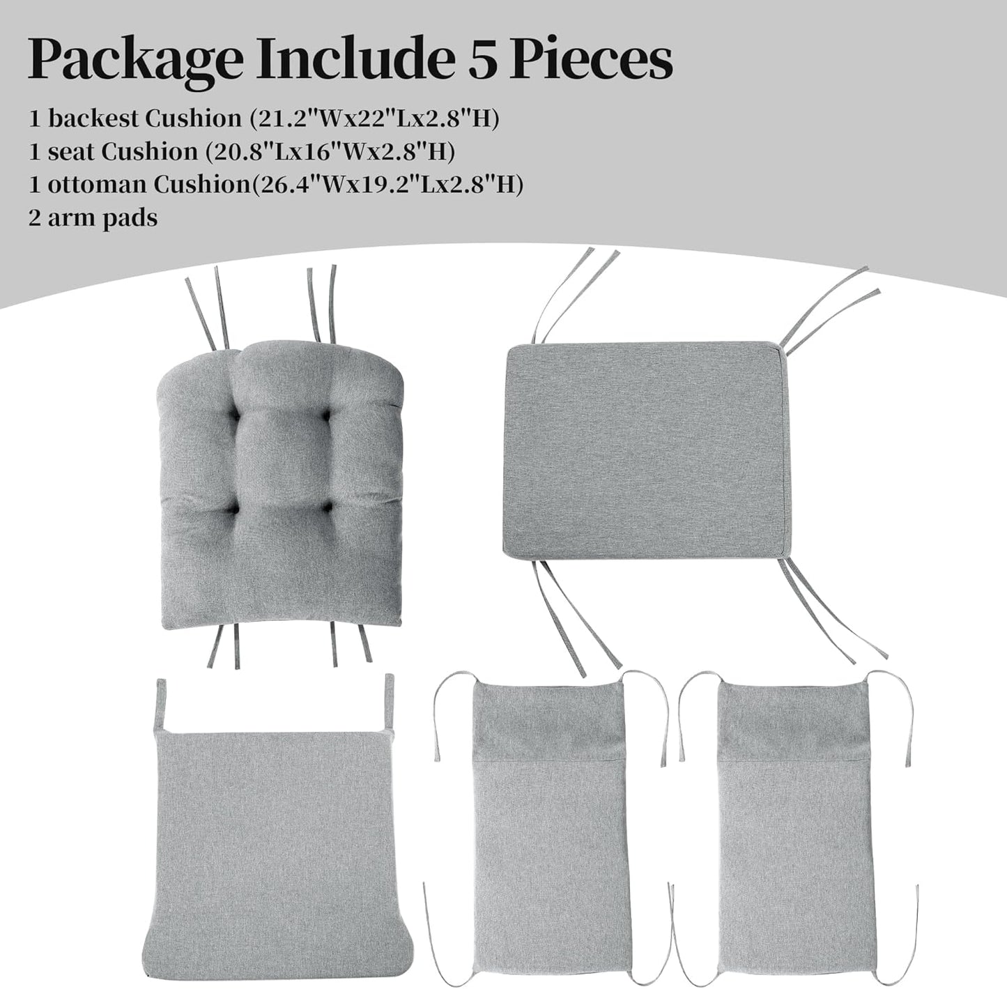HOMBYS Glider Rocker Replacement Cushions with Storage Side Pocket,Linen-Like Fabric, Foam & Microfiber Filling, Non-Slip & Washable,Thickened & Supportive for Glider Rocking Chair (Khaki)