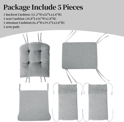HOMBYS Glider Rocker Replacement Cushions with Storage Side Pocket,Linen-Like Fabric, Foam & Microfiber Filling, Non-Slip & Washable,Thickened & Supportive for Glider Rocking Chair (Khaki)