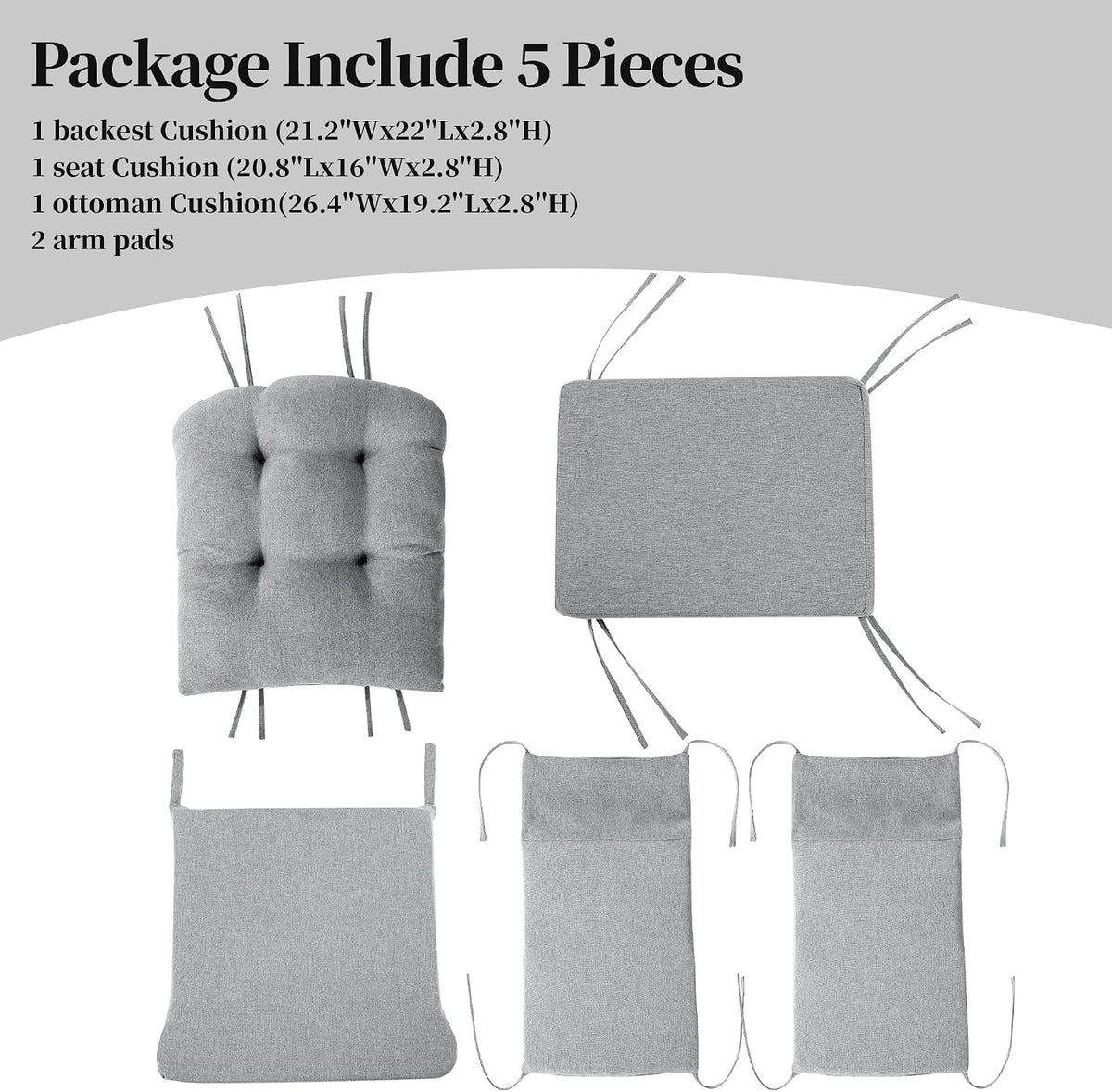 HOMBYS Glider Rocker Replacement Cushions with Storage Side Pocket,Linen-Like Fabric, Foam & Microfiber Filling, Non-Slip & Washable,Thickened & Supportive for Glider Rocking Chair (Khaki)