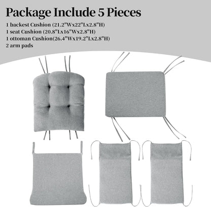 HOMBYS Glider Rocker Replacement Cushions with Storage Side Pocket,Linen-Like Fabric, Foam & Microfiber Filling, Non-Slip & Washable,Thickened & Supportive for Glider Rocking Chair (Khaki)