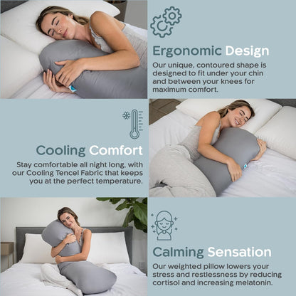 Weighted Body Pillow 6.5lbs, Cooling Tencel Cover, 41” x 10” | Calming Weighted Comfort, Breathable Cooling Cover, Machine Washable, Made for Side Sleepers, 12 Month Warranty