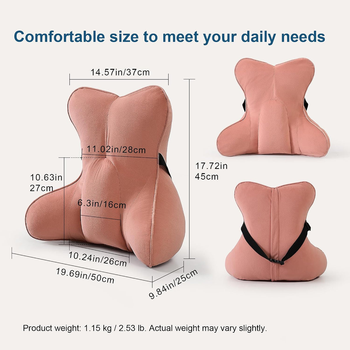 Lumbar Support Pillow(Pat. Pend) – Multi-Functional Ergonomic Back Cushion for Sofa Chair, Car Seat & Sofa, Reading Pillow with Firm Multi-Zone Support to Relieve Lower Back Pain, Misty White