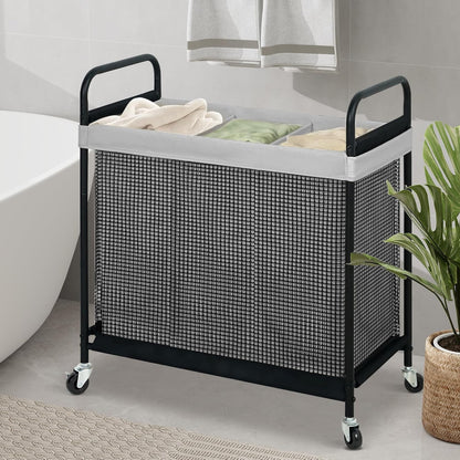 STO STO Laundry Hamper 2 Section, 100L Rolling Laundry Sorter Cart with Removable and Washable Liner Bag, Clothes Hamper with Wheels and Metal Handle for Laundry Room and Bedroom