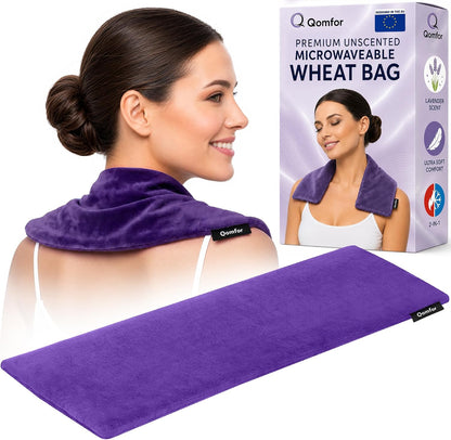 Qomfor - Microwavable Heating Pad - Blue Green - Lavender Scented Heat Pack - Therapeutic Heat Wrap for Neck, Shoulders & Period Cramps Pain Relief - Reusable Hot/Cold Therapy Bag