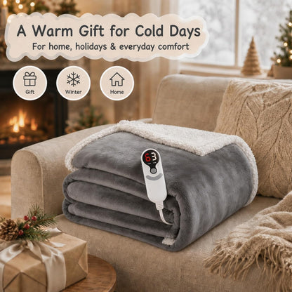 Soypipo Electric Heated Throw Blanket 50"x60", Faux Fur Plush with 4 Heat Settings & 2/4/8/10H Auto Shut-Off, Overheat Protection, Machine Washable, for Office & Chair, Dark Grey