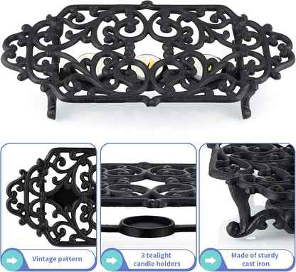 MOLIGOU Cast Iron Teapot Warmer, Teapot Warmer Stand with 3 Tealight Candle Holders, Teapot Heater Base