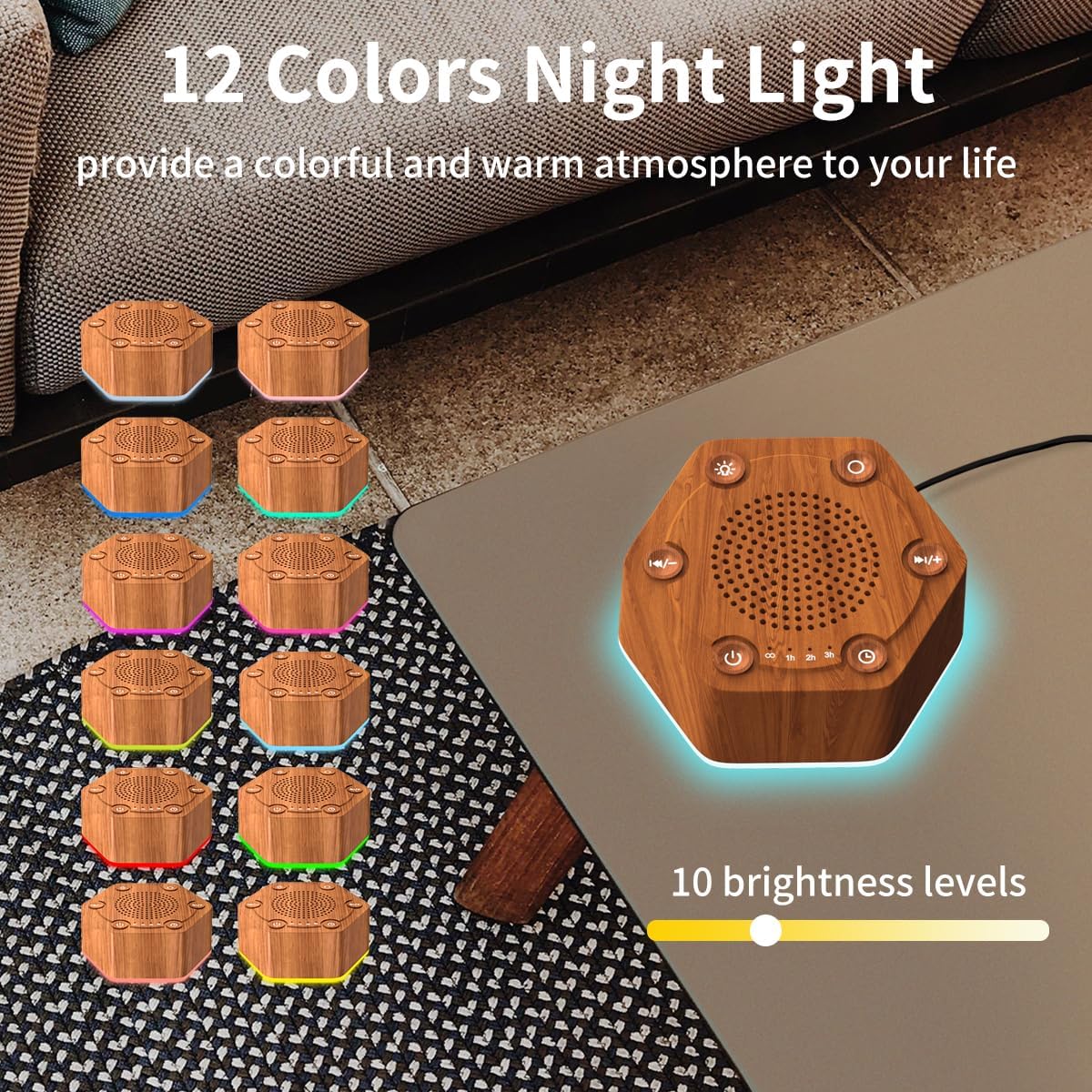 High Fidelity White Noise Sound Machines with 30 Unique Non-Looping Soothing Sounds 12 Colors Night Light 4 Timers 10-Level Brightness 32-Level Volume and Memory Function