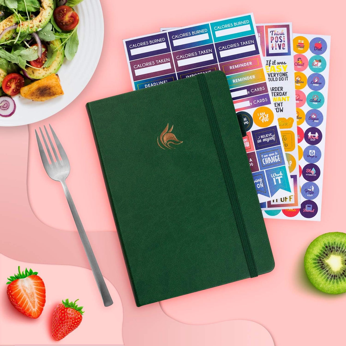 Clever Fox Wellness Planner & Food Journal for Weight Loss, A5 Orange | 5.8"x8.3" nutrition & exercise tracker for women tracking meals, diet & symptom diary, calorie counter notebook, stickers