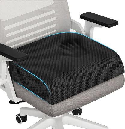 TranquilRelax Memory Foam Seat Cushion for Office Chair, 3-Inch, Black | Medium-firm Support for Long Sitting, Washable Mesh Cover, Non-slip Base, Perfect for Car Seats & Short Drivers