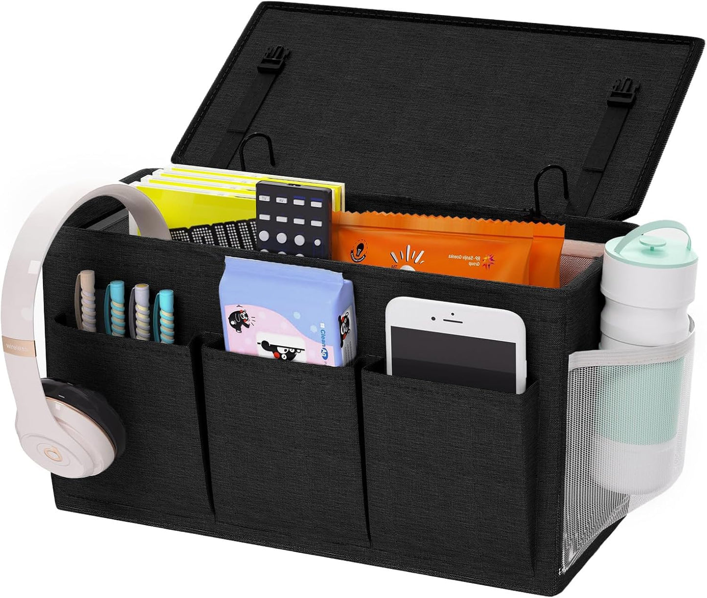 Bedside Caddy Bedside Storage Hanging Organizer for Bunk Dorm Bed Rail | Bed Caddy with Hooks, Top Bunks and Dorm Essentials for Water, Tissues, Tablets, Books, Phones, Remotes and Other Necessories