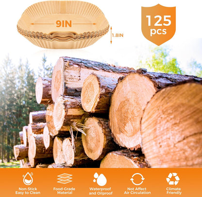 125Pcs 8 Inch Square Air Fryer Liners Disposable for 5-8QT, Parchment Paper | Non-Stick, Unbleached Food Grade, Waterproof Oilproof Baking Airfryer Sheets Papers for Oven, Microwave, Baking, Roasting