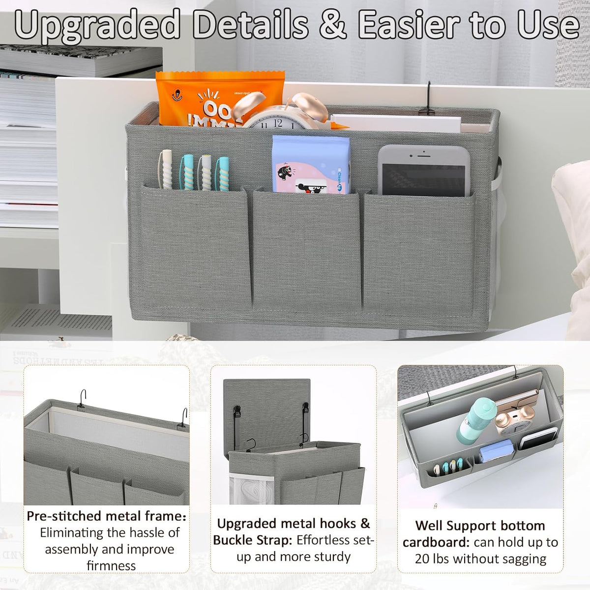 Bedside Caddy Bedside Storage Hanging Organizer for Bunk Dorm Bed Rail
