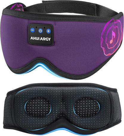 Ice Silk Sleep Mask with Headphones, Sleep Headphones for Side Sleeper with 3D Cups, Bluetooth 5.4 Sleeping Eye Mask, Total Blackout Sleeping Headphones for Women Men (Purple)