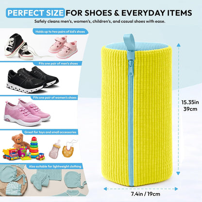 Shoe Washing Machine Bag - 360° Deep Clean shoe washing bag - 2Pc | Laundry Shoe Bag for Washer and Dryer - Reusable Shoe Cleaning Bag -Shoe Bag for Washing Sneakers etc with Zip Lock - Yellow