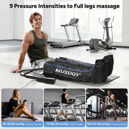 Sequential Leg Compression Massager for Circulation : Full Leg Air Compression Boots for Massage Therapy & Fatigue Relief - 9 Intensity, 6 Modes, 3 Timers for Athletes, Runners, Gym (Medium)