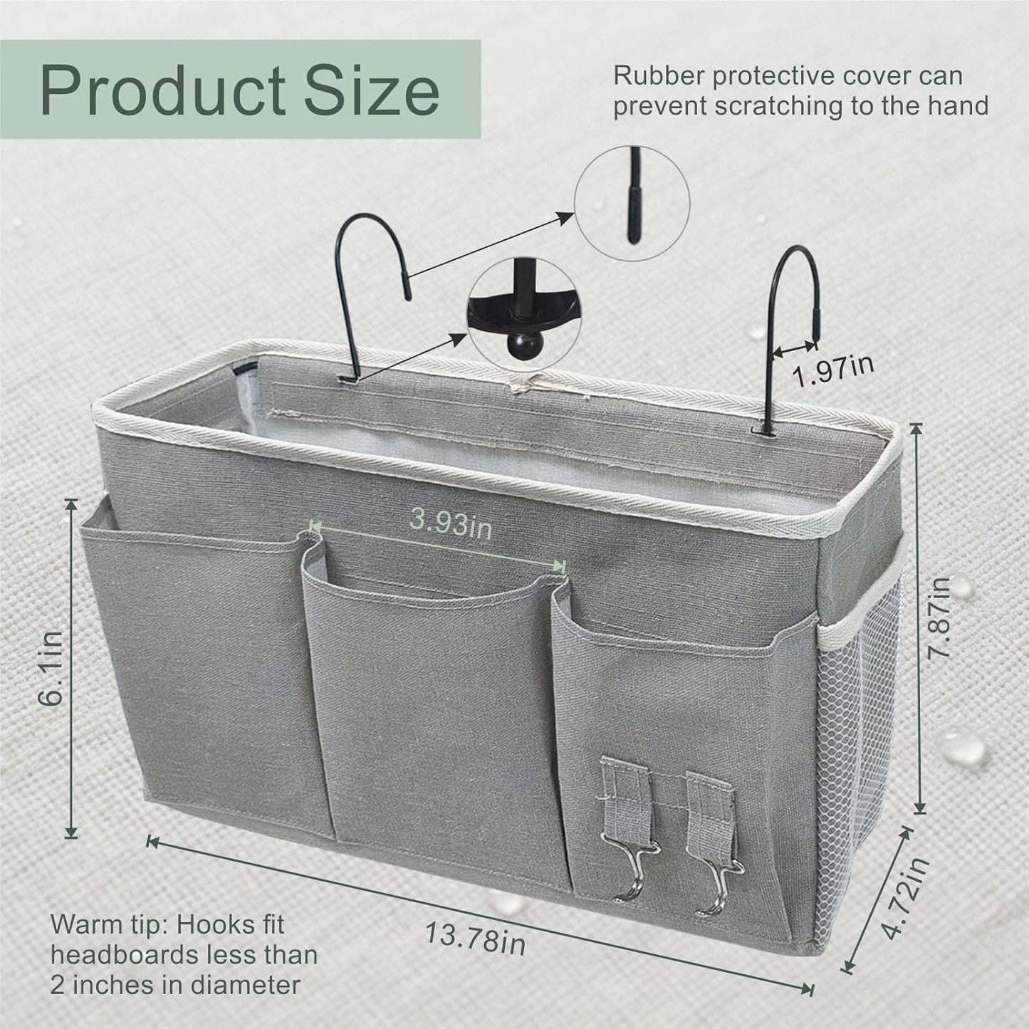 White Bedside Caddy Wall Bag for Dorm Bunk Hospital Beds, Stores Phone Books Glasses