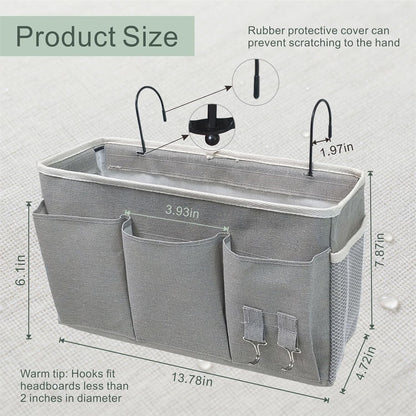 White Bedside Caddy Wall Bag for Dorm Bunk Hospital Beds, Stores Phone Books Glasses