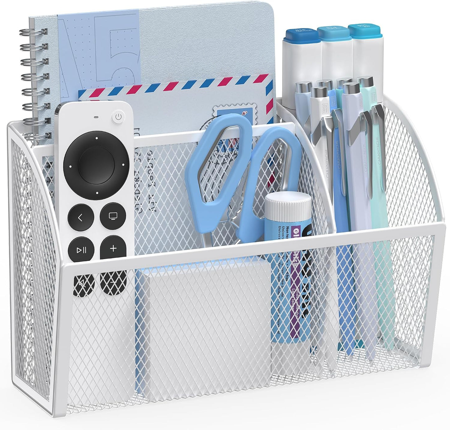 YINGHUA 3 Compartment Magnetic Metal Mesh Pen Holder, Black Desk Caddy | Perfect magnetic organizer for locker, whiteboard, refrigerator, or office. Easily holds pens and accessories