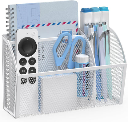 YINGHUA 3 Compartment Magnetic Metal Mesh Pen Holder, Black Desk Caddy | Perfect magnetic organizer for locker, whiteboard, refrigerator, or office. Easily holds pens and accessories