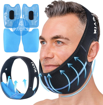 REVIX Wisdom Teeth Ice Pack Head Wrap for Face, Jaw & Chin Relief, Black | For Oral Surgery, Tooth Extraction, TMJ & Teeth Removed, 4 Reusable Hot & Cold Gel Packs, 3D Snug Fit