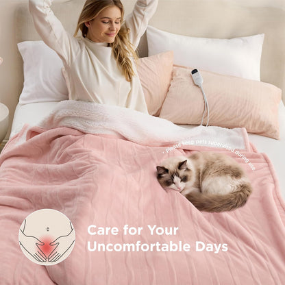 Bedsure Heated Blanket Throw, Soft Electric Blanket with Preheat, Cream