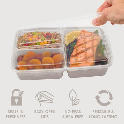 Bentgo Prep 3-Compartment Meal Prep Containers with Lids, 20 Piece Set | 4-Cup Capacity, Portion Control, Stackable, Microwave, Freezer & Dishwasher-Safe, PFAS & BPA-Free (Navy Blue)