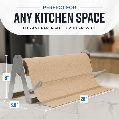 Bryco Goods 18 Inch Butcher & Kraft Paper Roll Dispenser and Cutter | Heavy-Duty Steel Frame, Sharp Blade, Wall Mountable, Tabletop, Non-Slip Rubber Feet, One-Hand Operation, Holds 1000ft Rolls