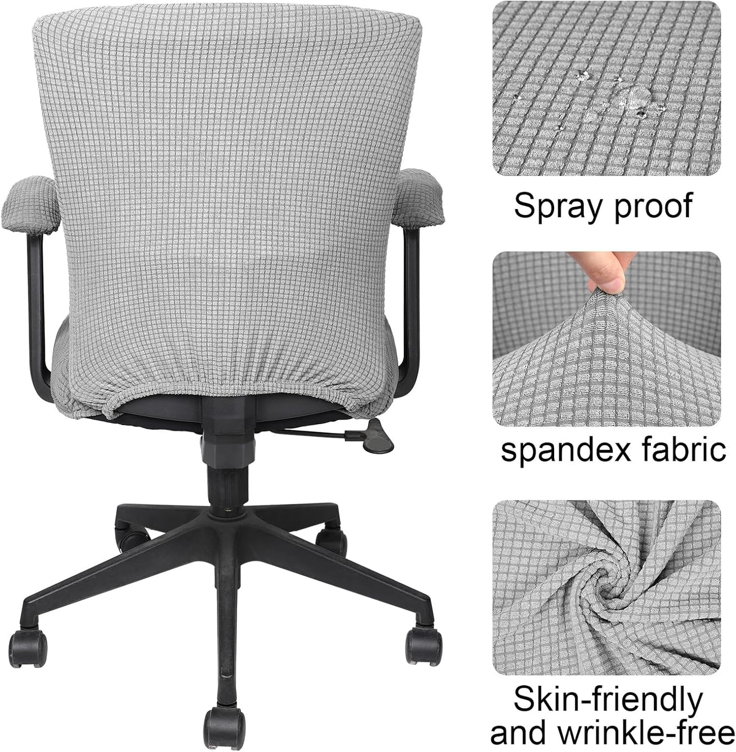 Tallew 4 Pcs Office Chair Covers Set Computer Universal Protective Stretchable Chair Seat Covers Desk Armrest Slipcovers Pads Office Cushion Backrest for Rotating (XL,Silver Gray)