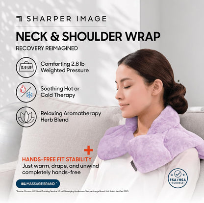 Sharper Image Heated Neck & Shoulder Wrap - Microwavable Warm & Cooling Plush Pad, Scented Aromatherapy (100% Natural Lavender & Herb Spa Blend), Pain Tension Headache Relief Therapy, Gift for Women