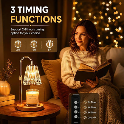 TATAANTY Candle Warmer Lamp with Timer & Dimmer, Adjustable Height for Jar Candles, Wood Base, Home Decor