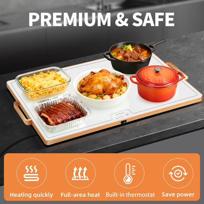 Warming Mat for Food,Extra Long 40"x12",Tempered Glass Warming Tray, Black