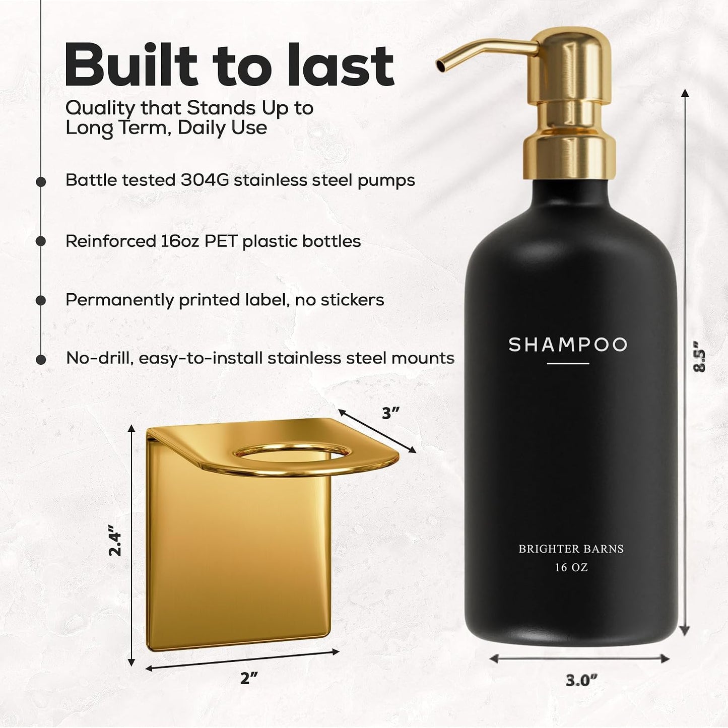 White Shampoo and Conditioner Dispenser Set Wall Mounted by Brighter Barns - Shower Dispenser 3 Chamber No Drill - Refillable Shampoo and Conditioner Bottles for Shower Wall in Airbnb, Hotel (White)