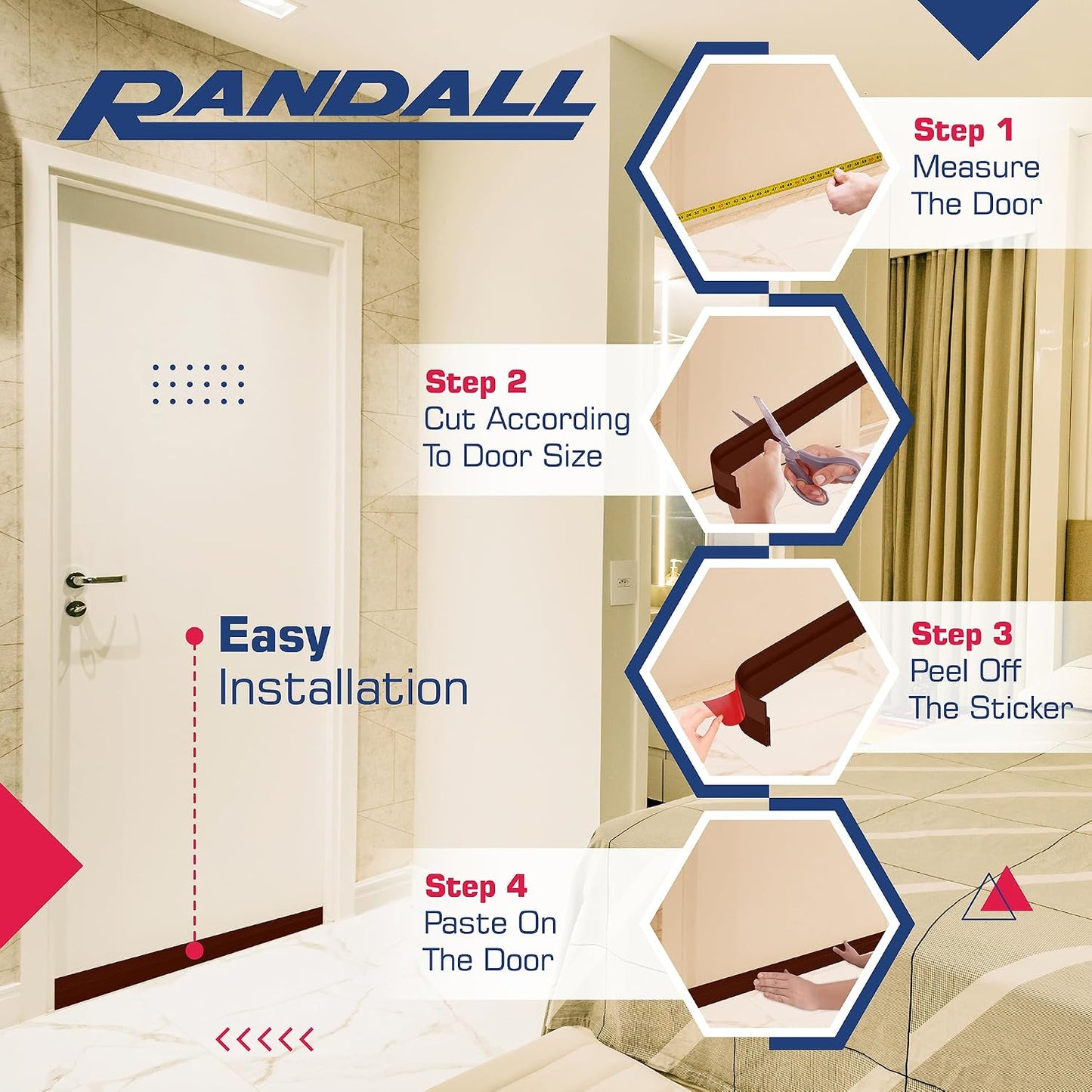 Adhesive Backed Door Draft Stopper – Silicone Under Door Sweep for Interior & Exterior Doors, Noise & Air Insulation, Self Stick Weather Stripping Door Seal, 2" W x 39" L (White) by Randall Mfg
