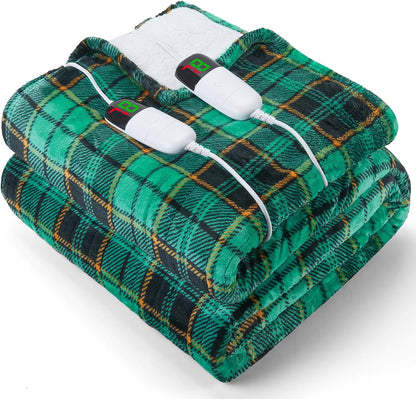 Heated Blanket Electric Throw 50X60 Heating Blanket with 10 Heating Levels 8 Hours Auto Off, Blue Plaid Sherpa Blankets Winter Warmer, Home Decor for Couch Bed Office,Gifts for Mom, Women,Washable
