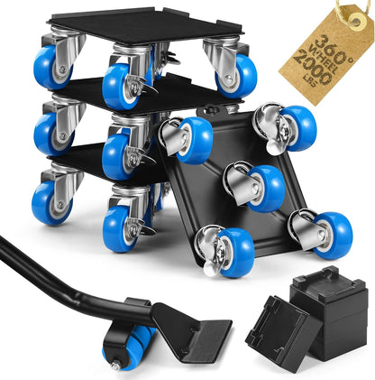 Heavy Duty Furniture Moving Tool Set, Supports up to 1000 Pounds, 5 Wheel Metal Furniture Mover, Furniture Dolly, Appliance Furniture Sliders with Wheels, Furniture Lifter Tool (Blue, 4.3" x4.3")