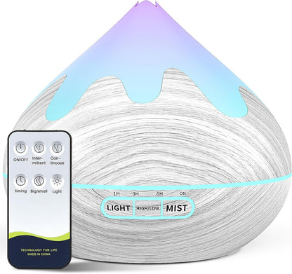 500ML Essential Oil Diffuser, Aromatherapy Diffuser with Remote Control, Multifunctional Air Diffusers for Home Office Room, Fragrance Aroma Diffuser with 7 Color LED & 2 Mist Mode, Brown